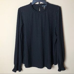 Feminine Dot Jacquard Ruffle Neck & Sleeves Top